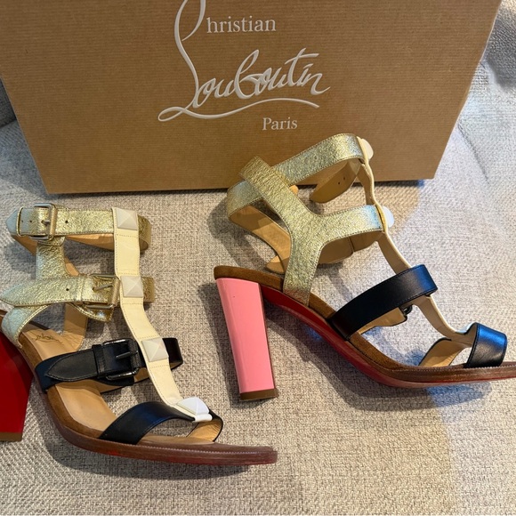 Christian Louboutin Gold Black and Pink Heels